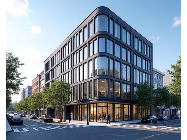 Exterior view of Lumina Forge Philadelphia office building on Market Street, modern and inviting.