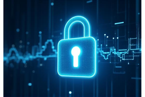 Digital lock icon over a medical chart, symbolizing data security and HIPAA compliance
