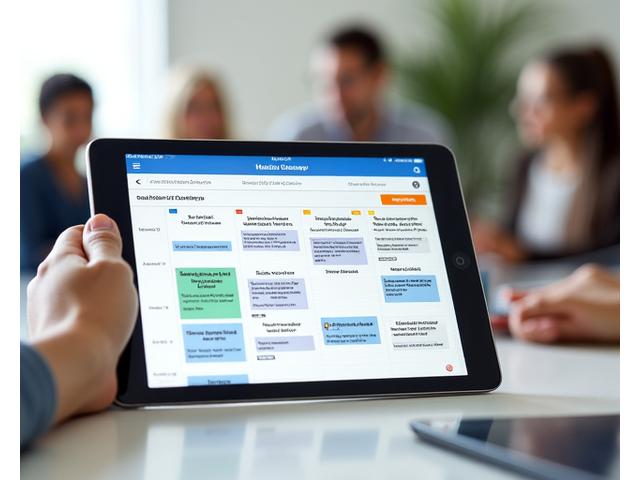 A vibrant digital calendar display on a tablet, showcasing various community events and icons for registration, symbolizing easy event management.