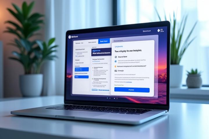 Interactive product interface on a laptop screen with user onboarding elements