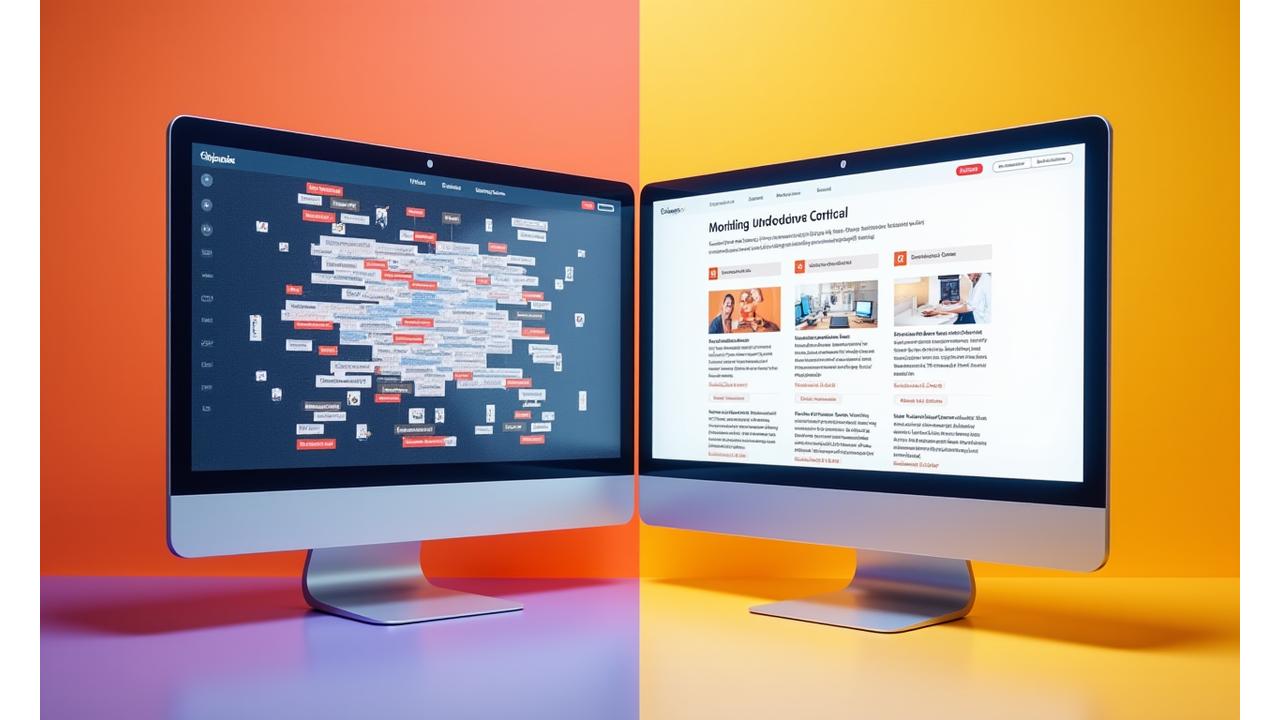 Side-by-side comparison of a cluttered, confusing website interface versus a clean, intuitive, and user-friendly design, highlighting the impact of good UI/UX.