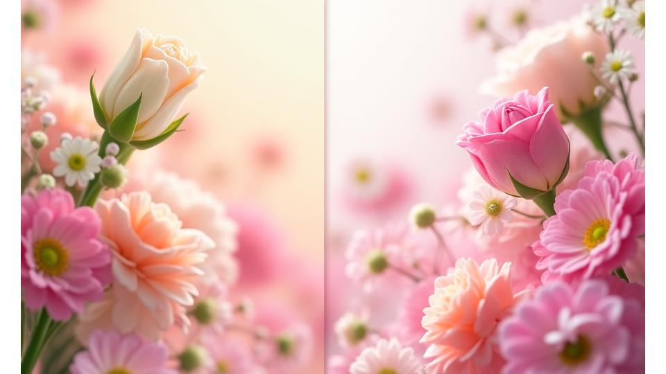 Interactive slider showing a 'before' view of a cluttered, outdated florist website and an 'after' view of a vibrant, clean, mobile-responsive design.